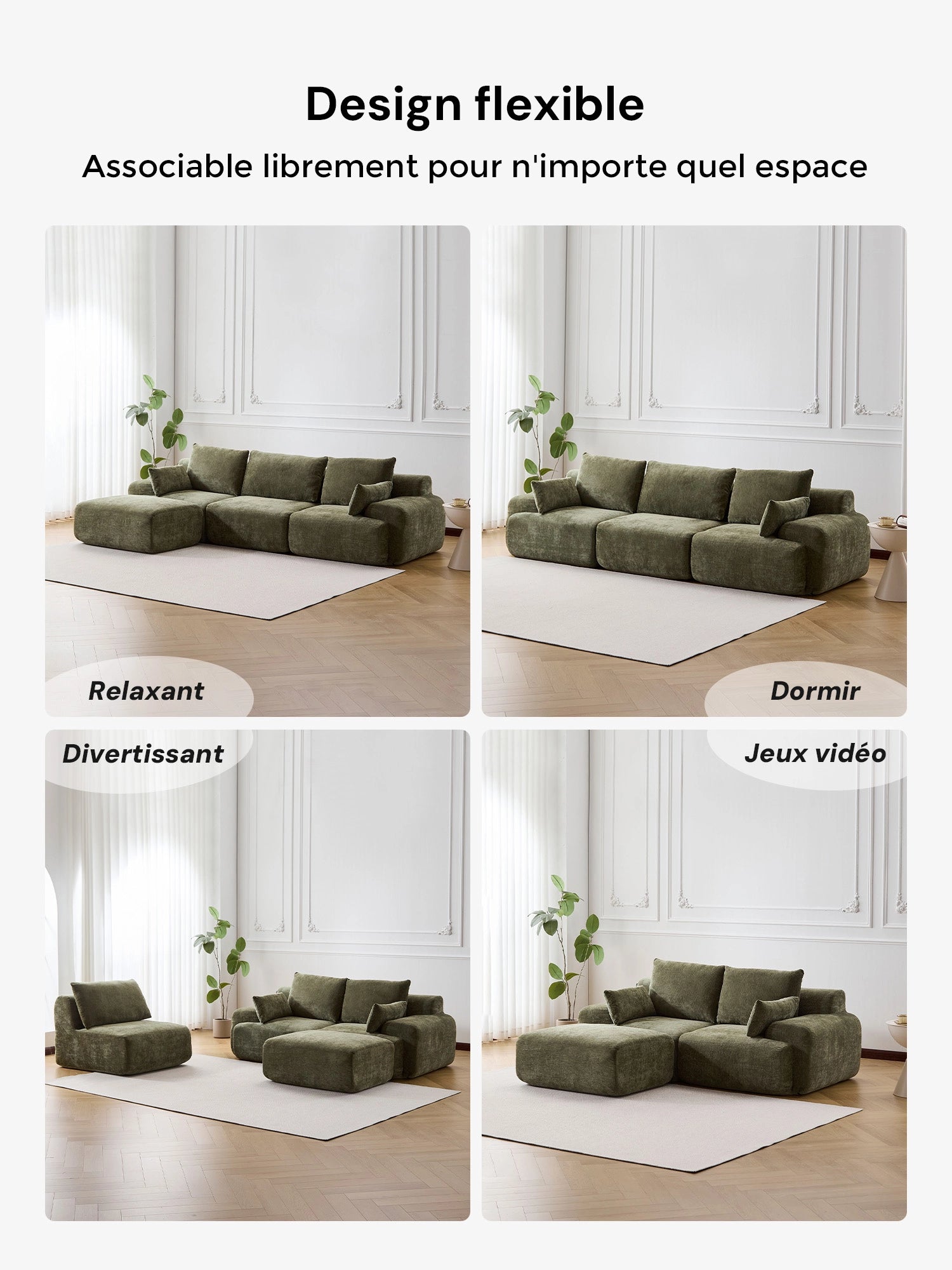 Zeus Canapé Sectionnel Compressé avec Pouf