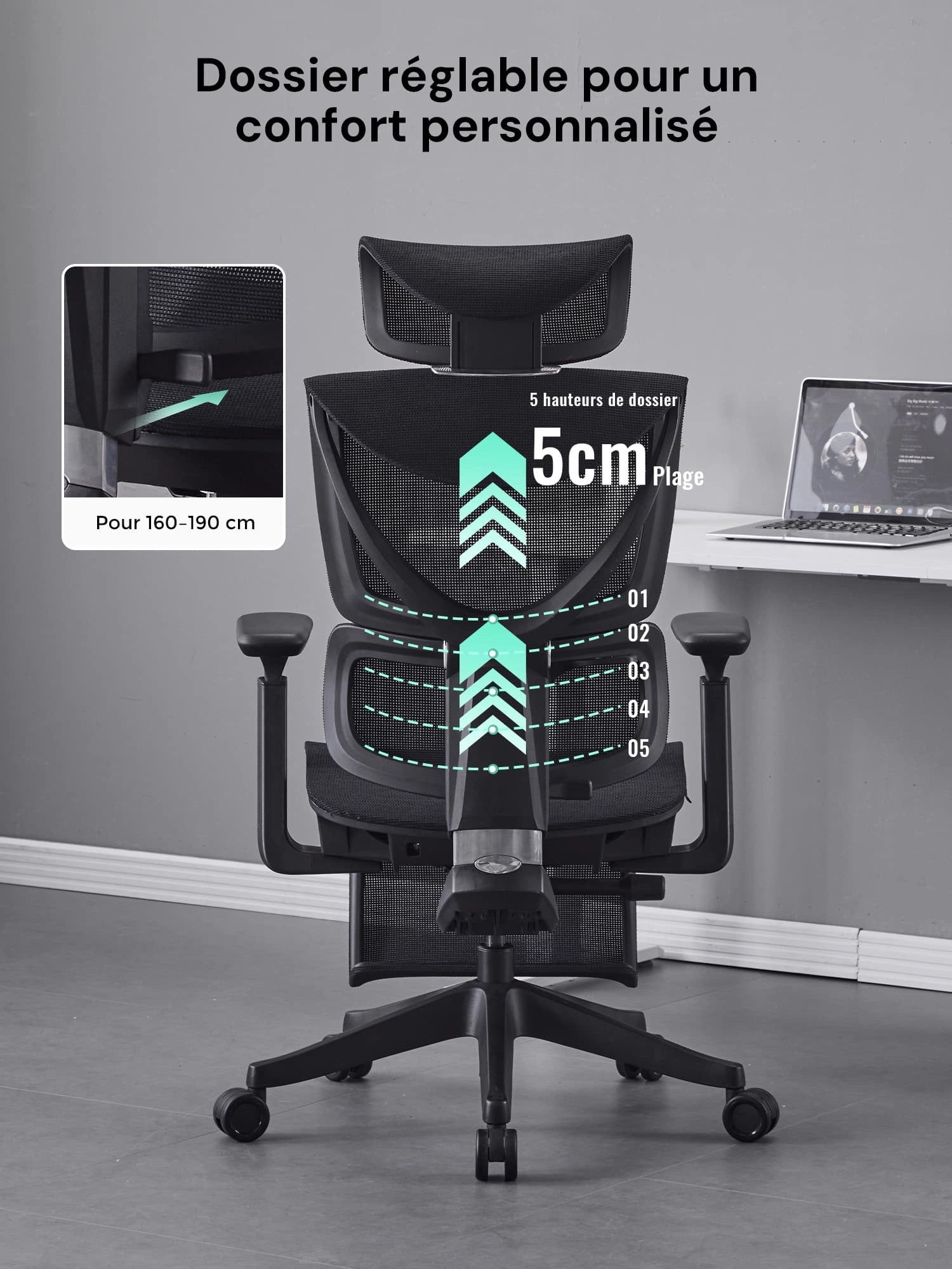 S7 Chaise de bureau ergonomique avec réglage à trois boutons