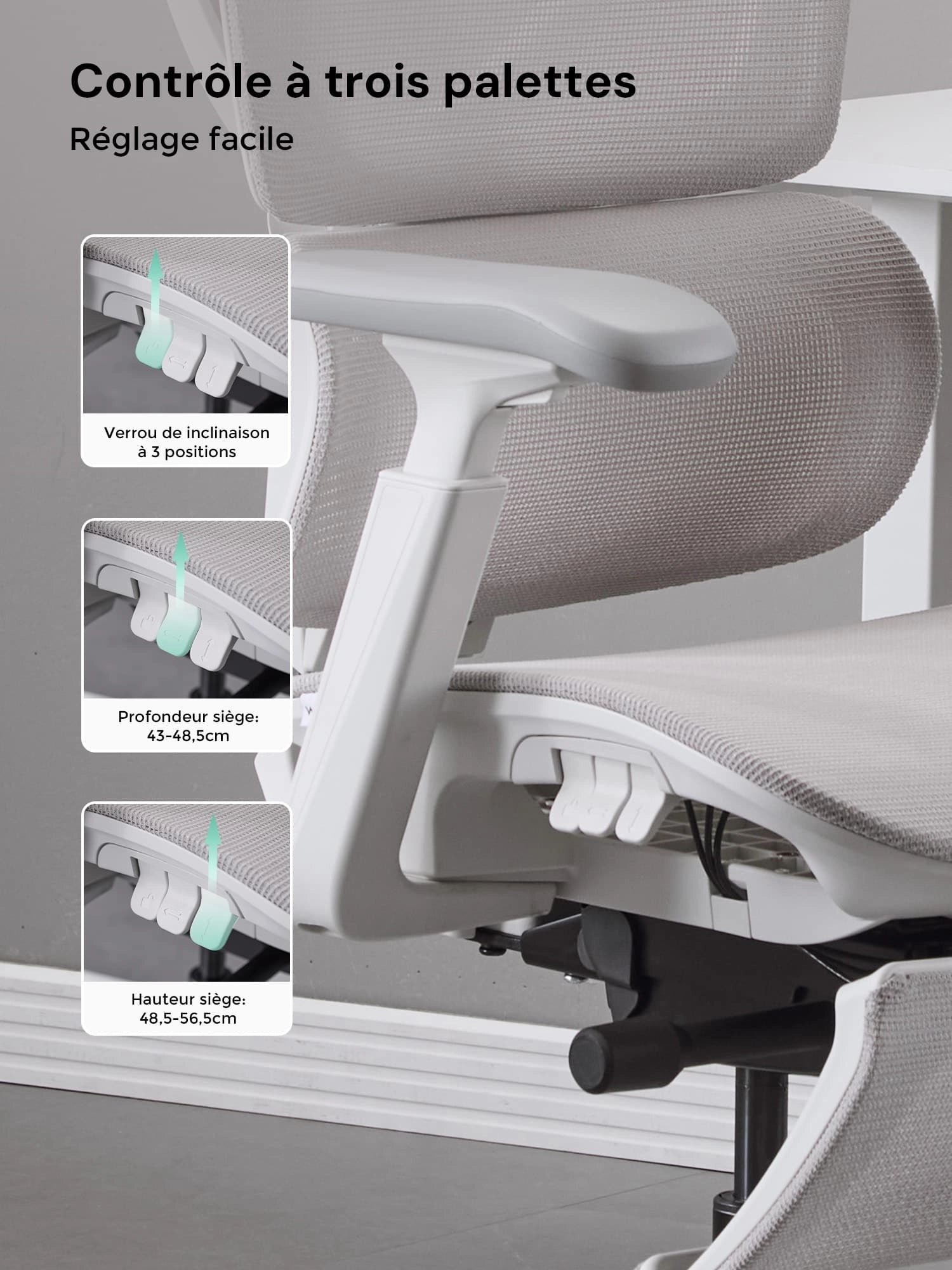 S7 Chaise de bureau ergonomique avec réglage à trois boutons