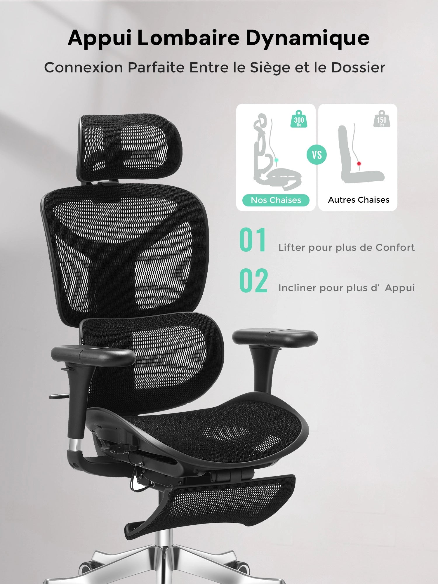 S9 Pro Chaise de bureau ergonomique avec réglage One-Touch