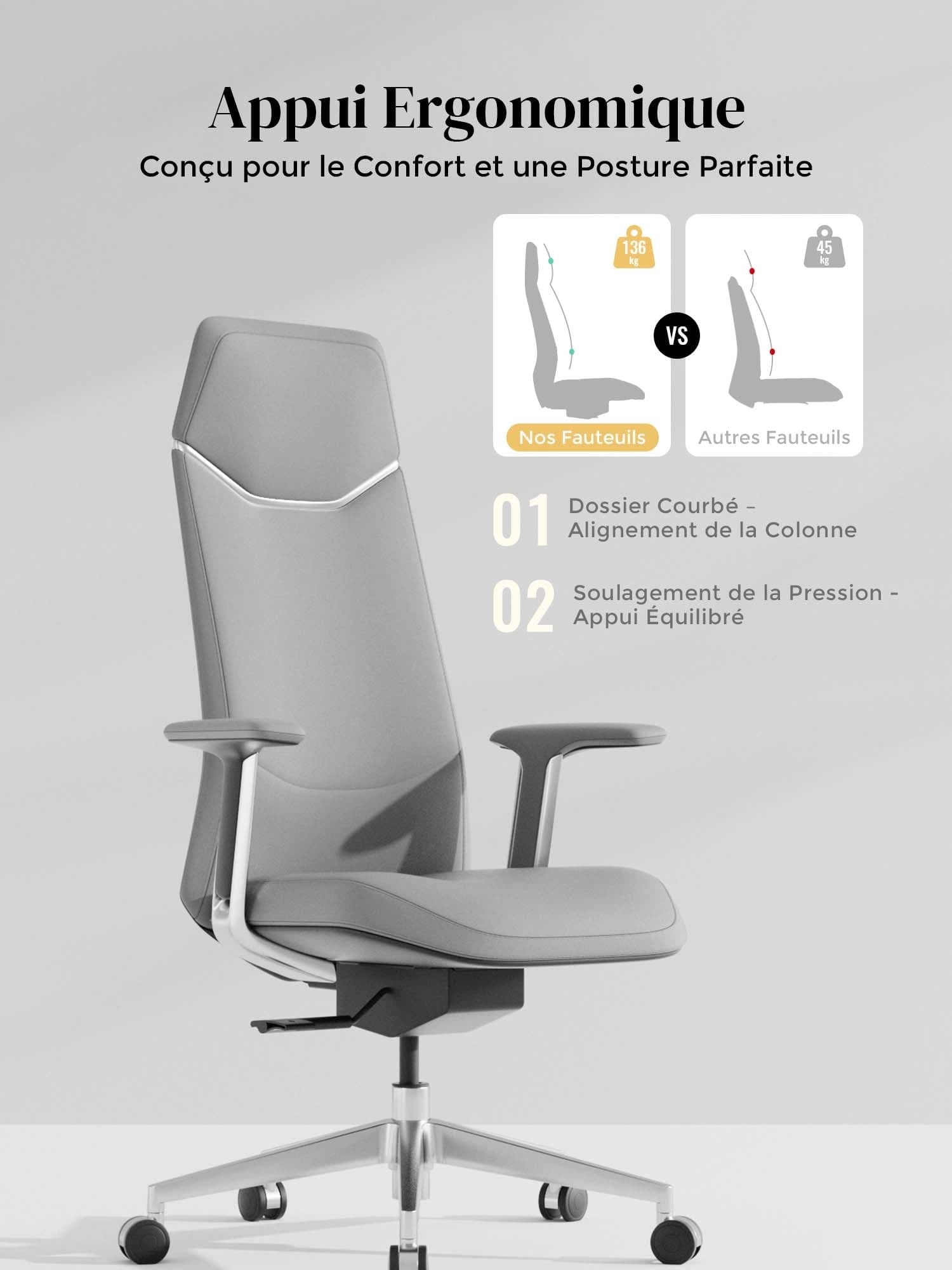 Neris Chaise de Bureau en Cuir avec Meilleur Rapport Qualité-Prix