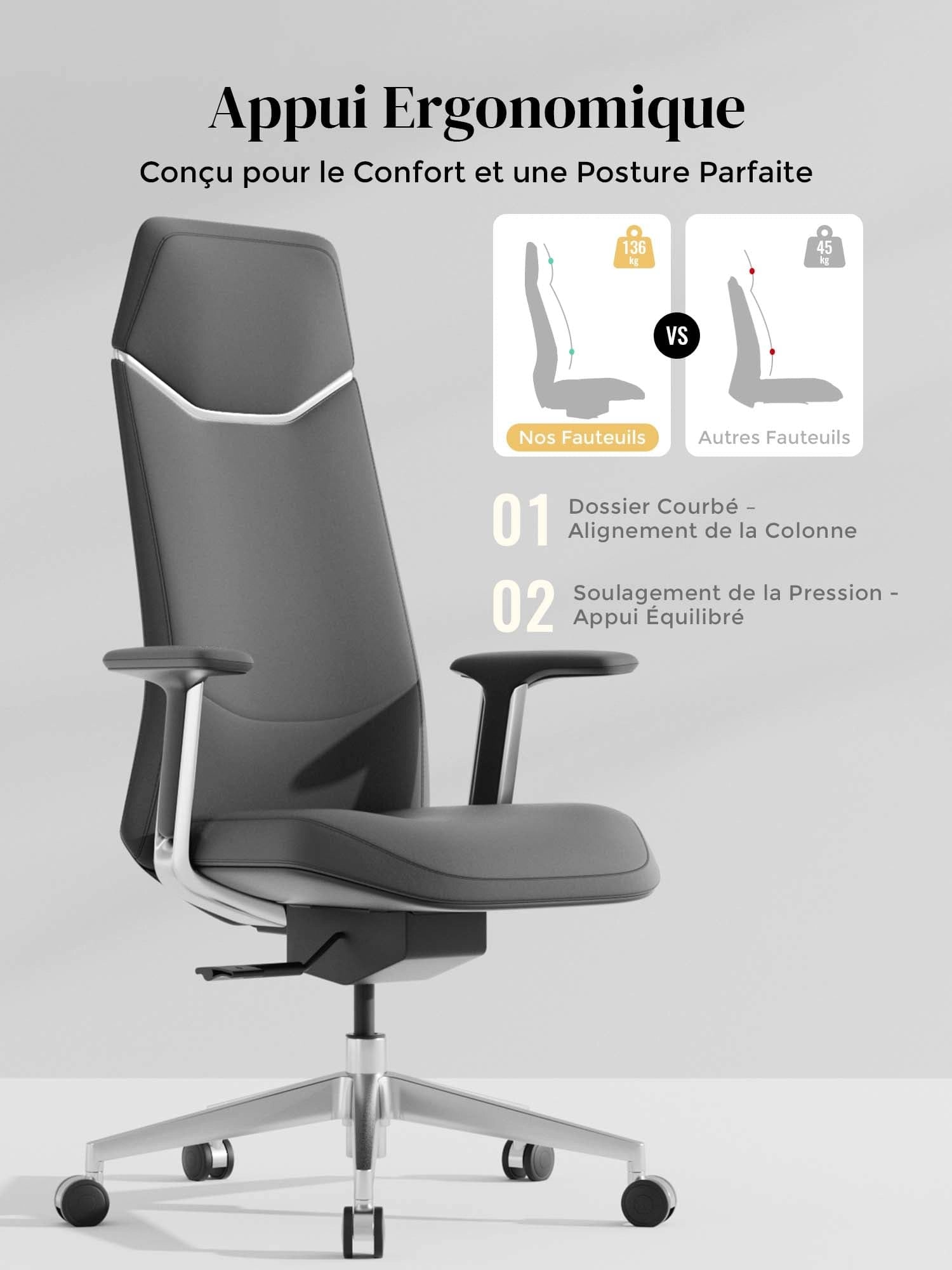 Neris Chaise de Bureau en Cuir avec Meilleur Rapport Qualité-Prix