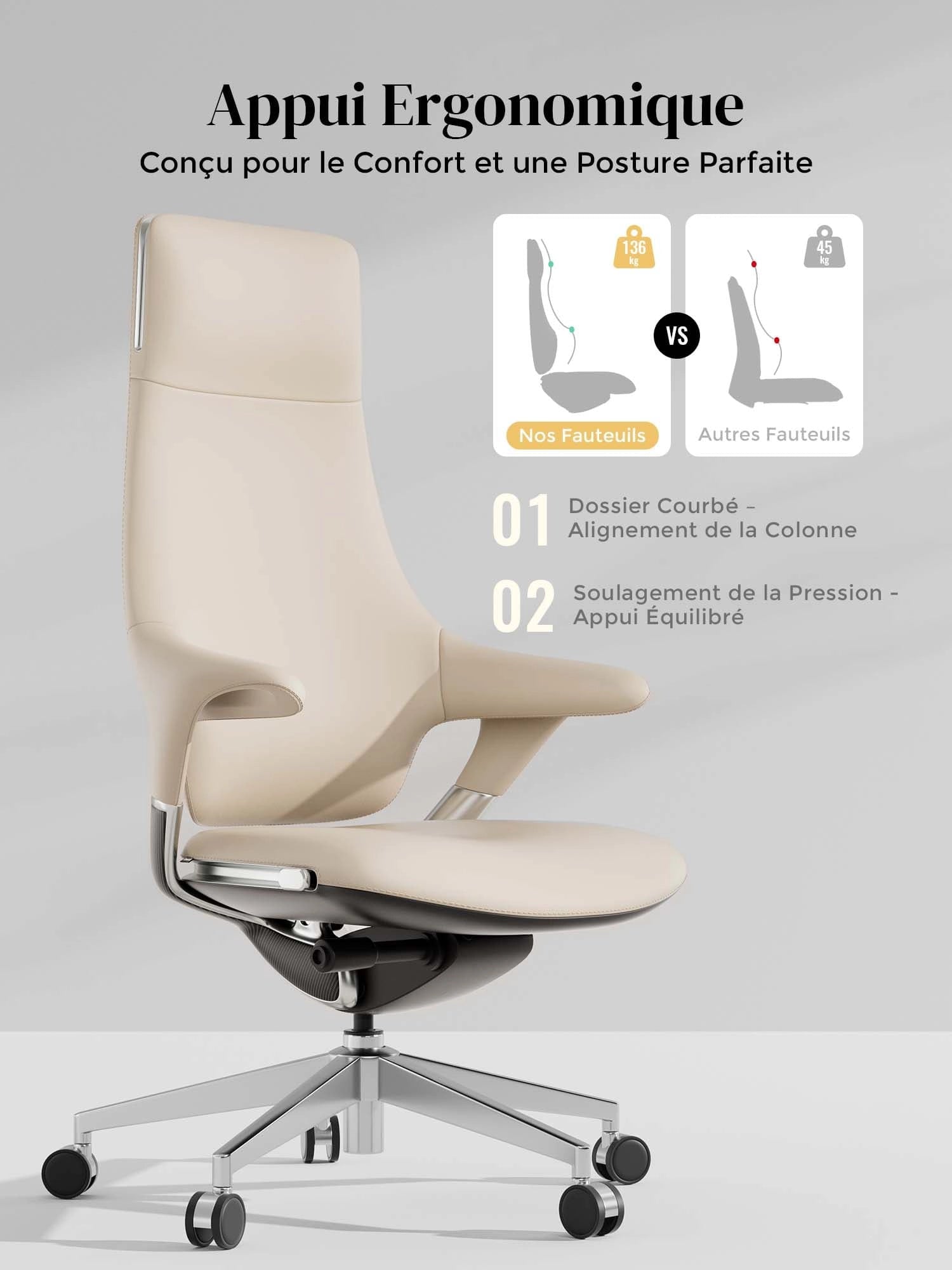 Nigel Chaise en Cuir Premium avec Assise Confortable