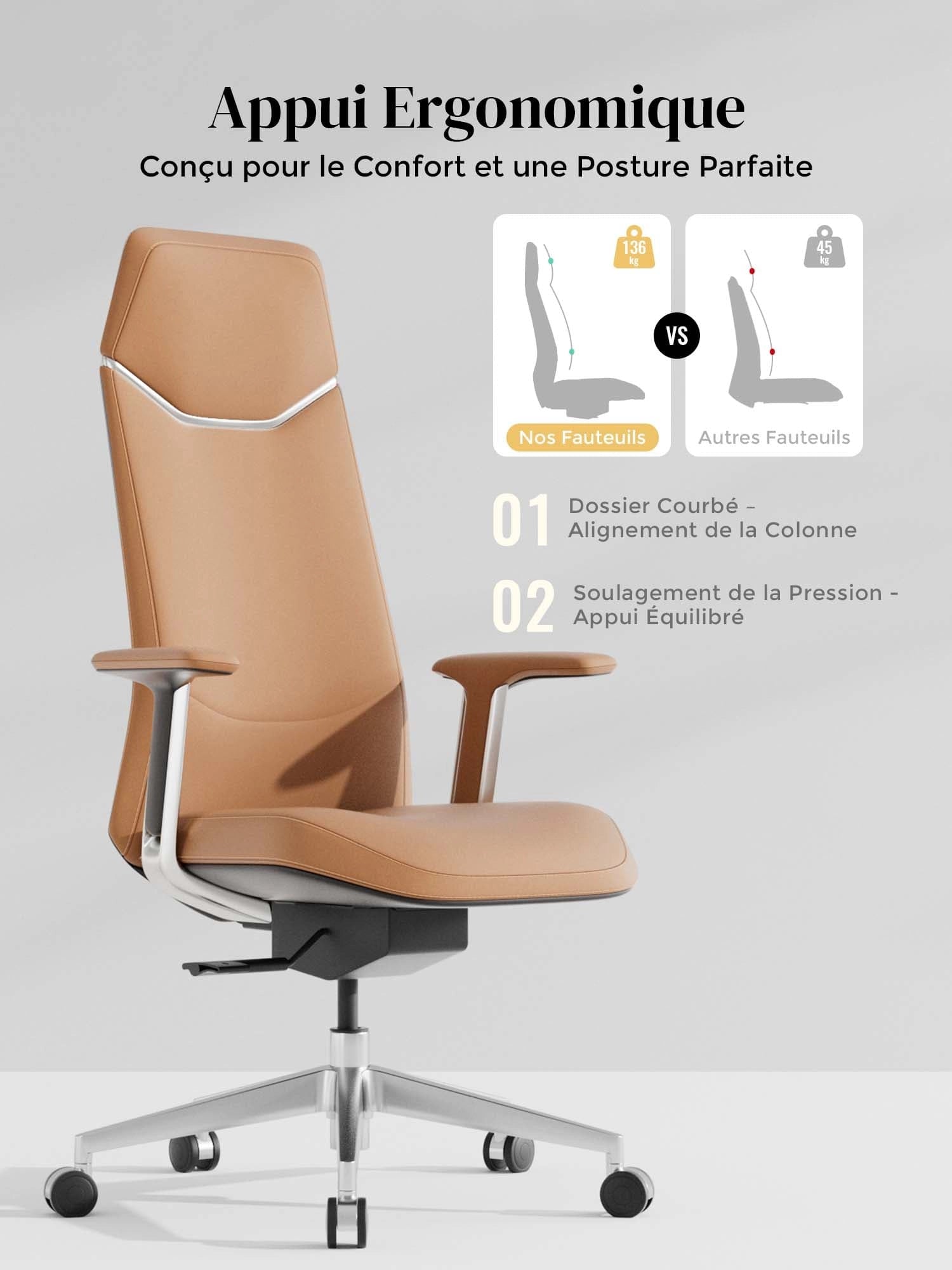 Neris Chaise de Bureau en Cuir avec Meilleur Rapport Qualité-Prix