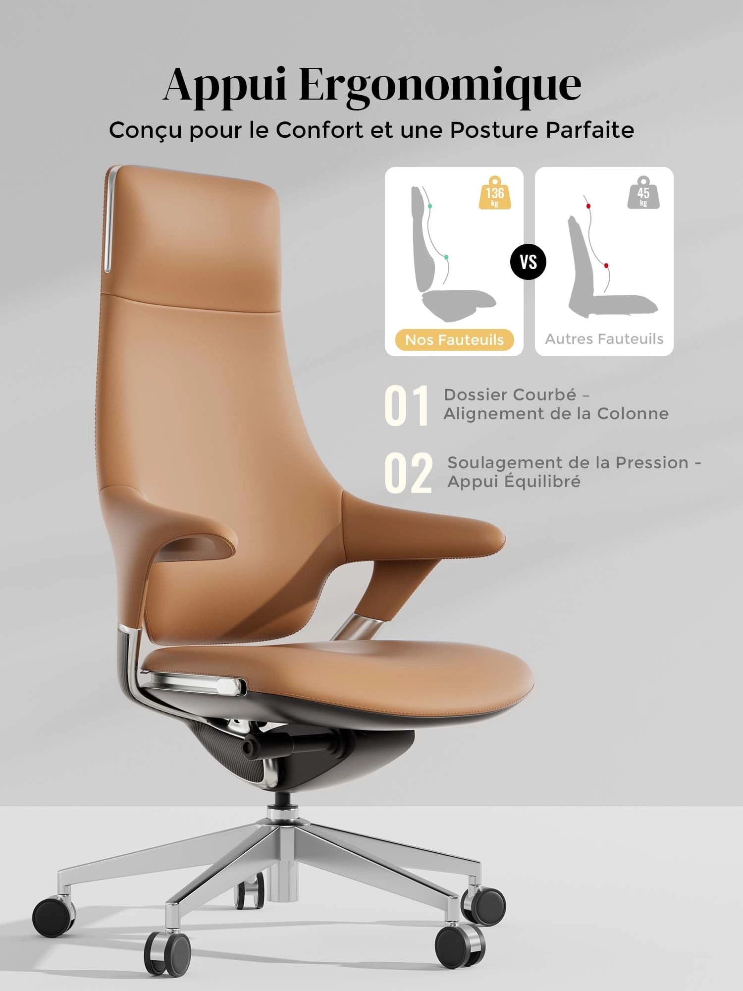 Nigel Chaise en Cuir Premium avec Assise Confortable