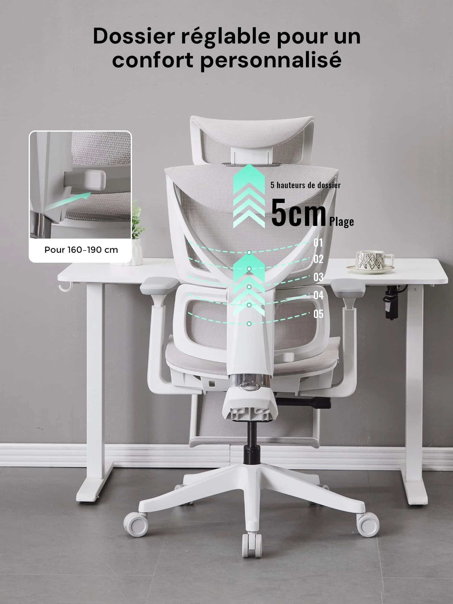 S7 Chaise de bureau ergonomique avec réglage à trois boutons