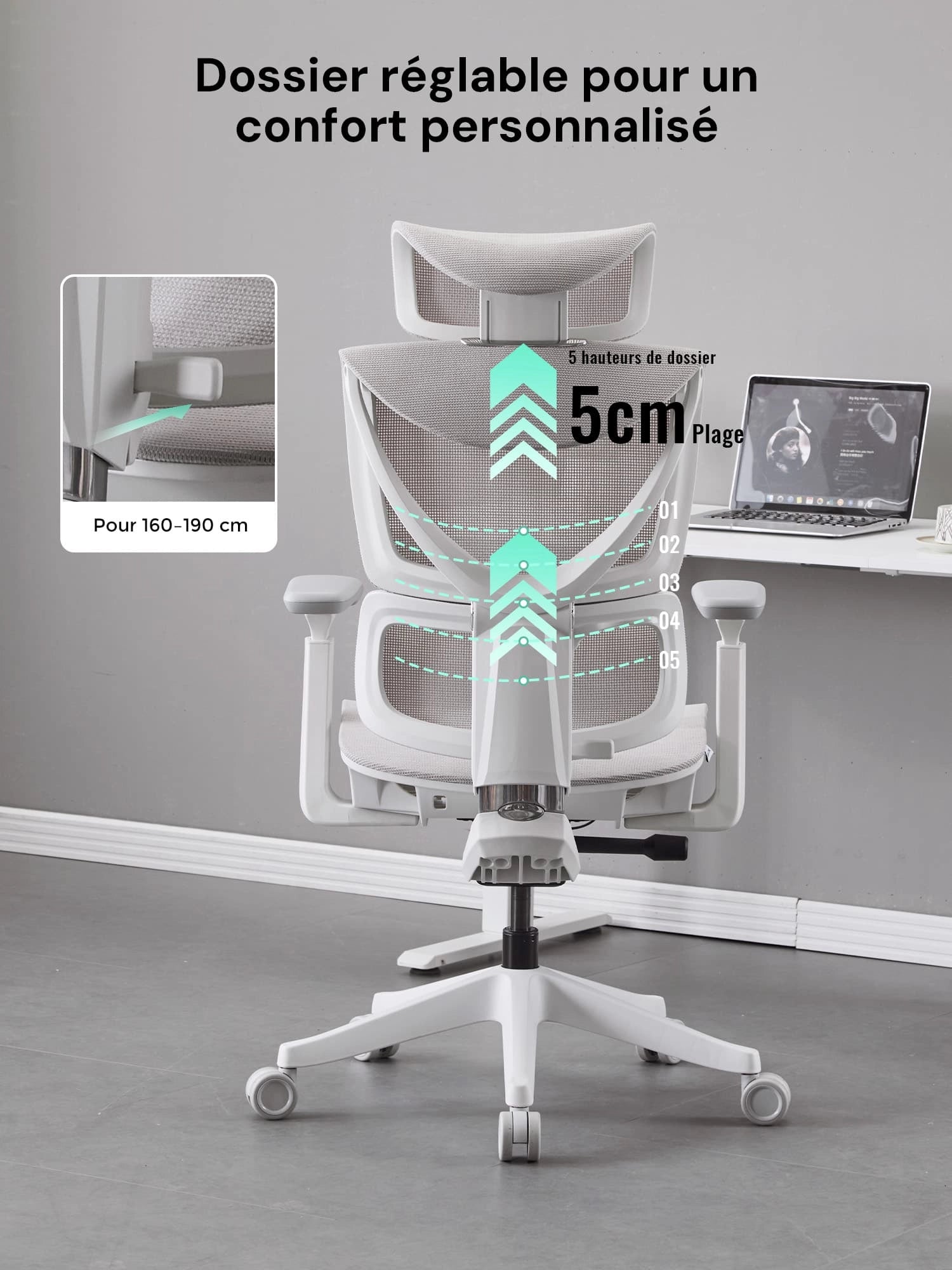 S7 Chaise de bureau ergonomique avec réglage à trois boutons