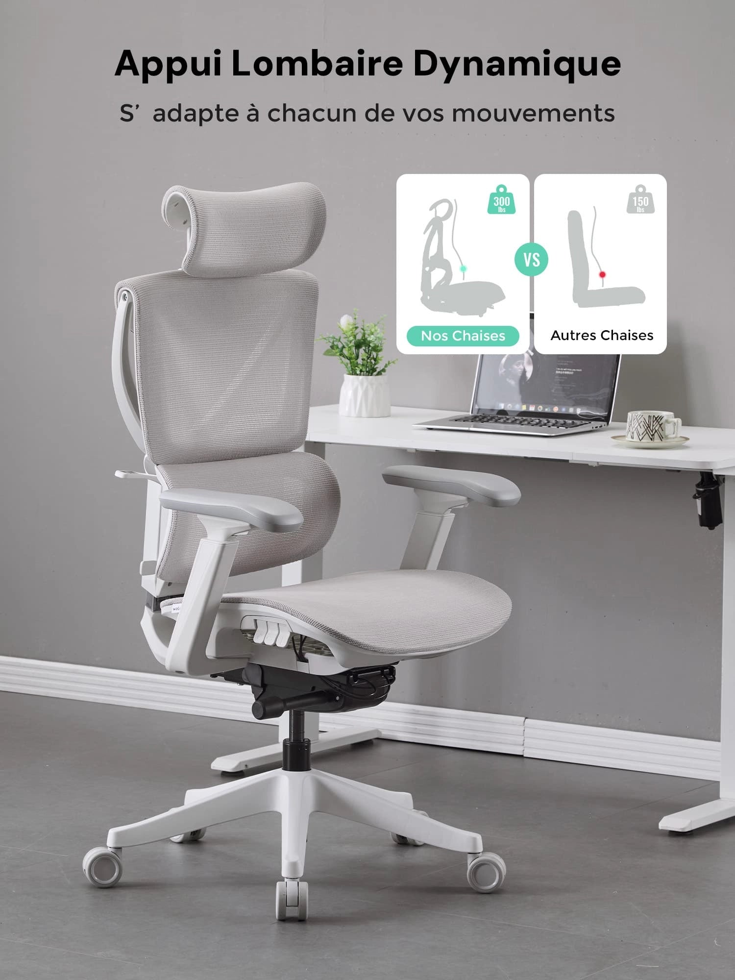 S7 Chaise de bureau ergonomique avec réglage à trois boutons
