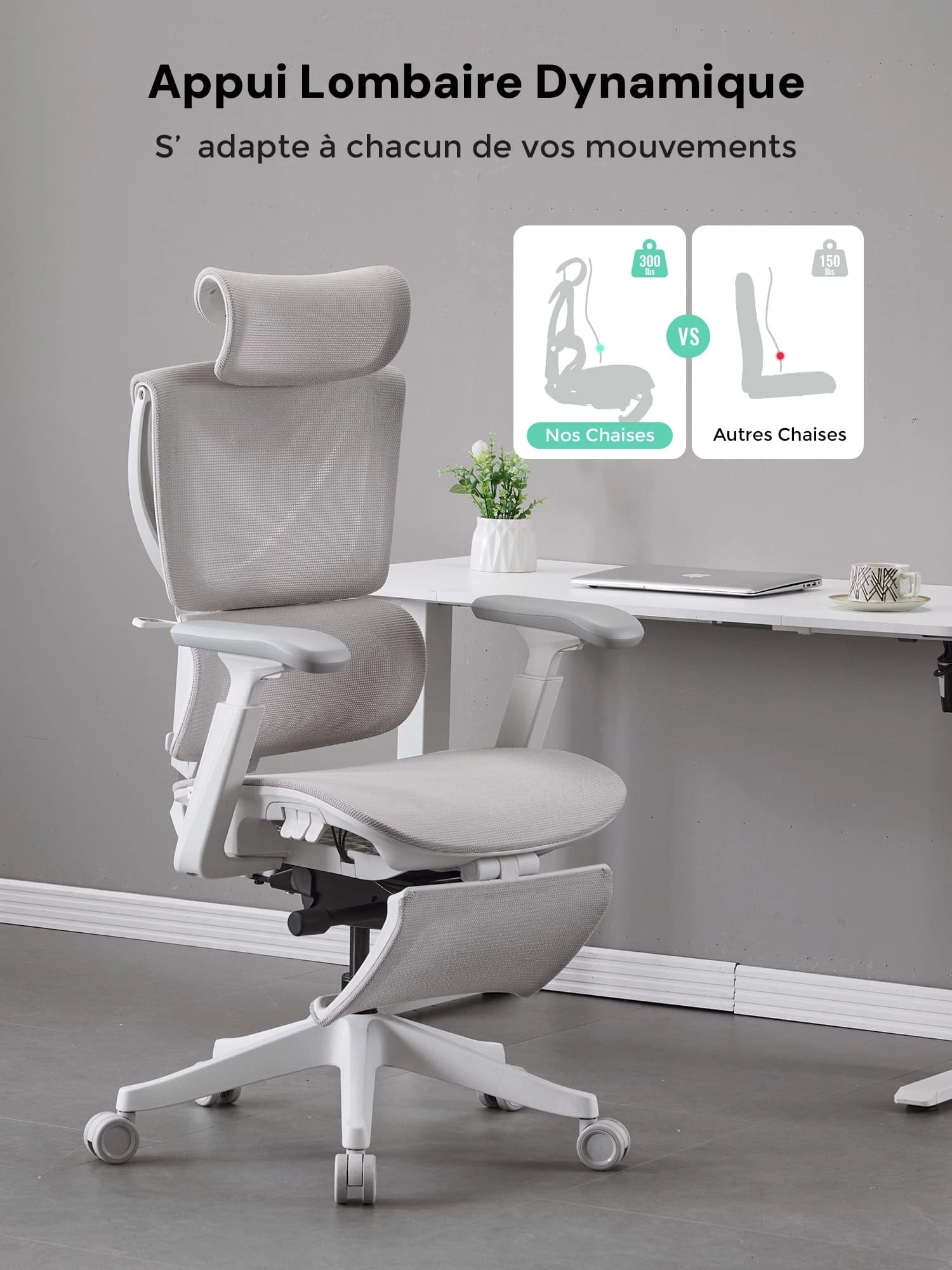 S7 Chaise de bureau ergonomique avec réglage à trois boutons