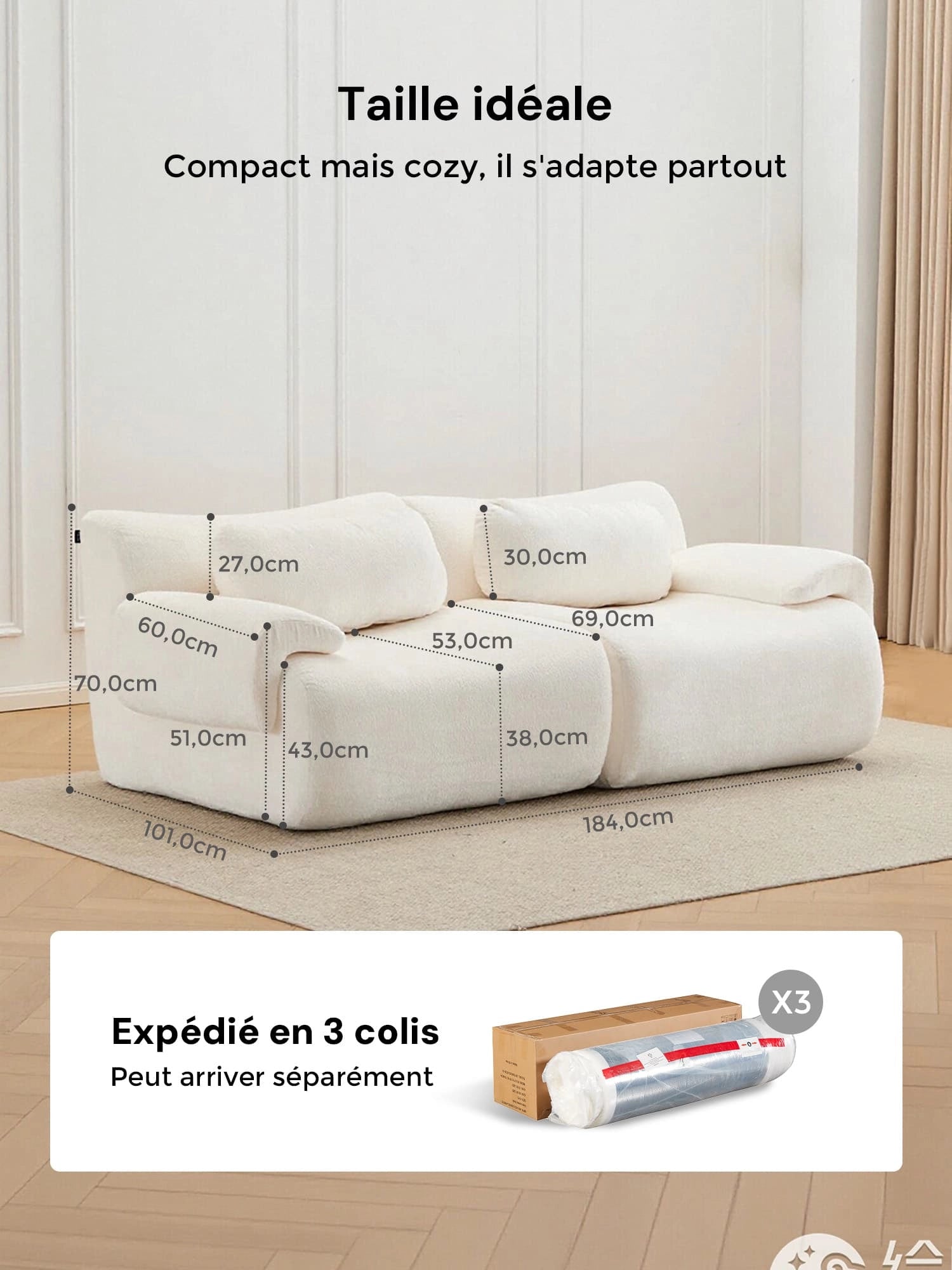 Nephele Canapé Sectionnel Compressé à Forme Ondulée - 2 Places