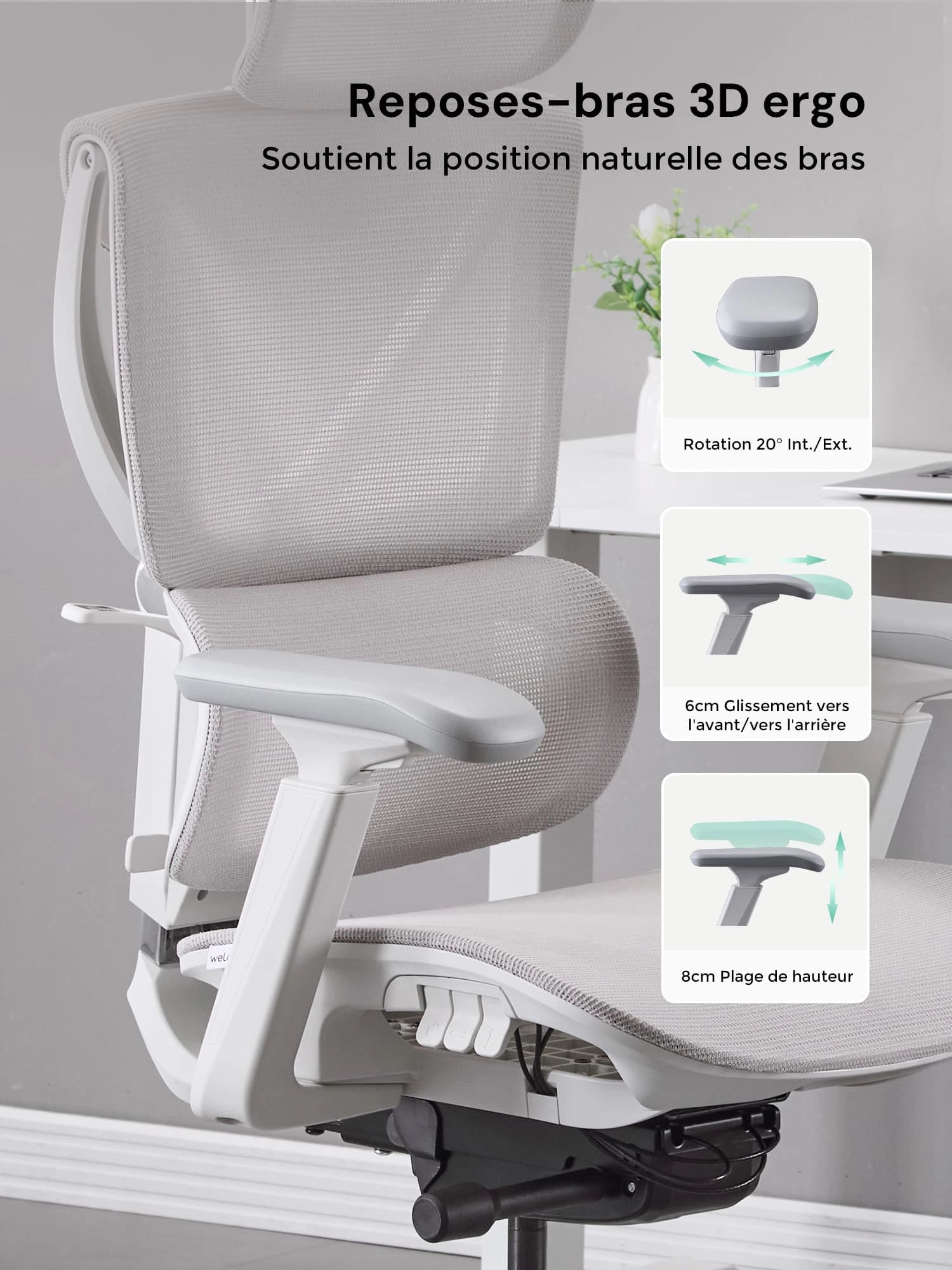 S7 Chaise de bureau ergonomique avec réglage à trois boutons