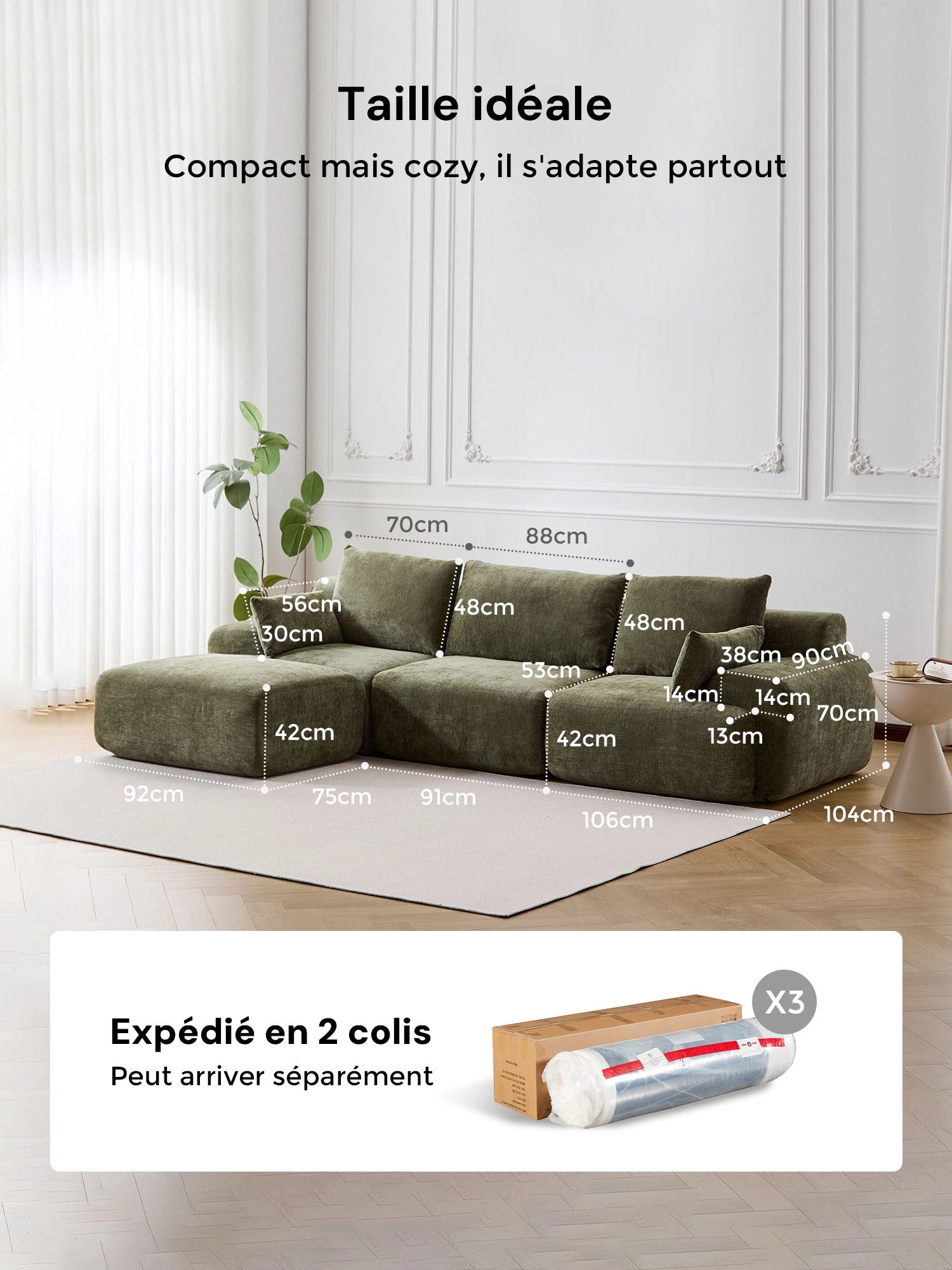 Zeus Canapé Sectionnel Compressé 2 Places