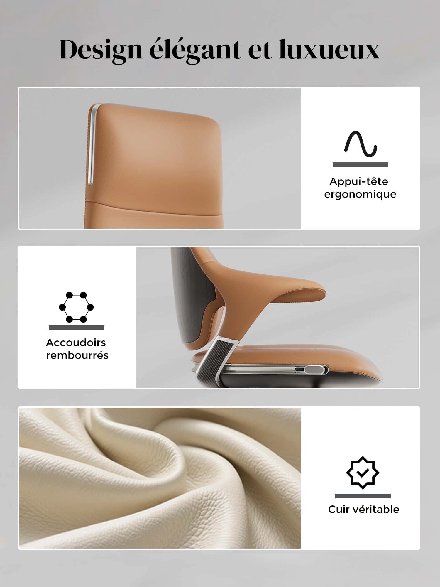 Nigel Chaise en Cuir Premium avec Assise Confortable