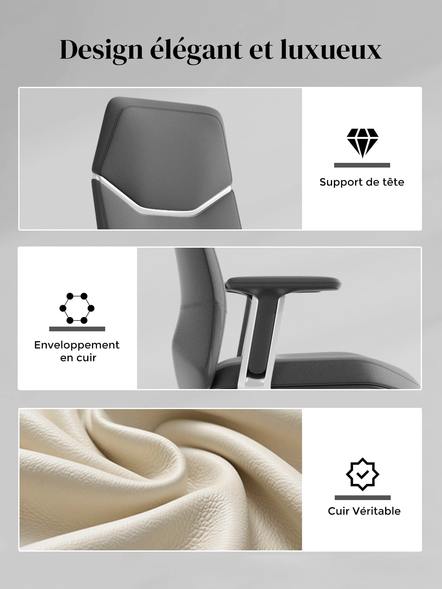 Neris Chaise de Bureau en Cuir avec Meilleur Rapport Qualité-Prix