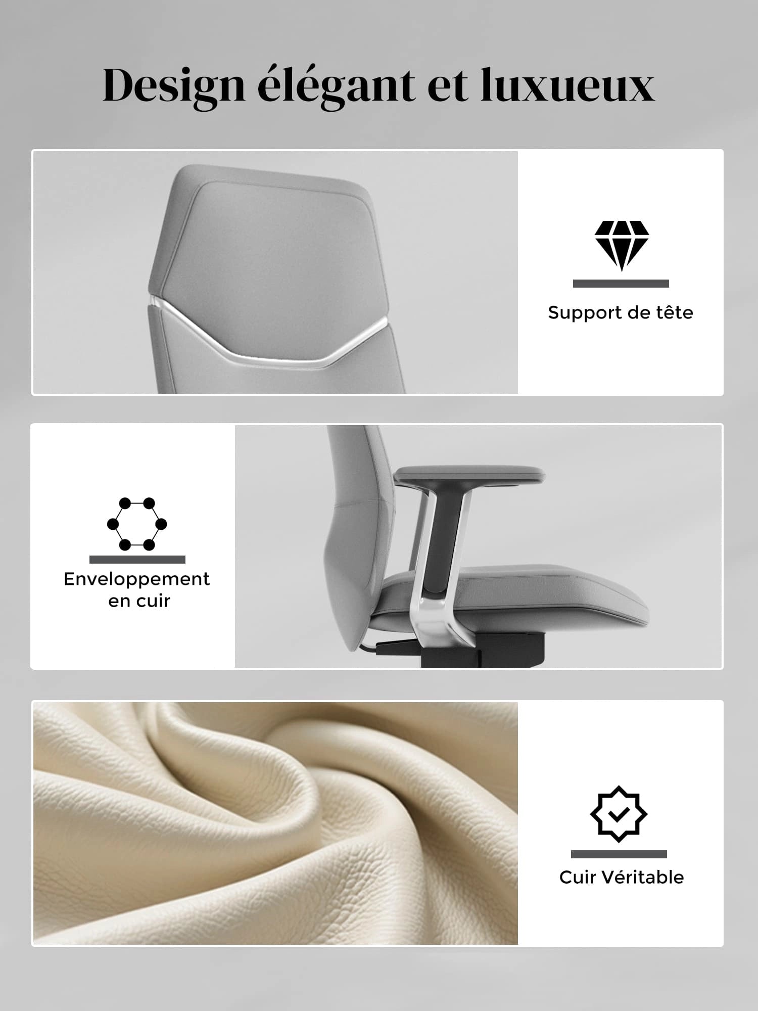 Neris Chaise de Bureau en Cuir avec Meilleur Rapport Qualité-Prix