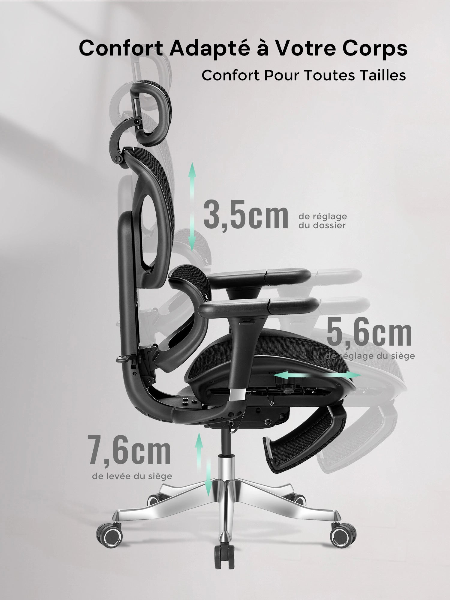 S9 Pro Chaise de bureau ergonomique avec réglage One-Touch