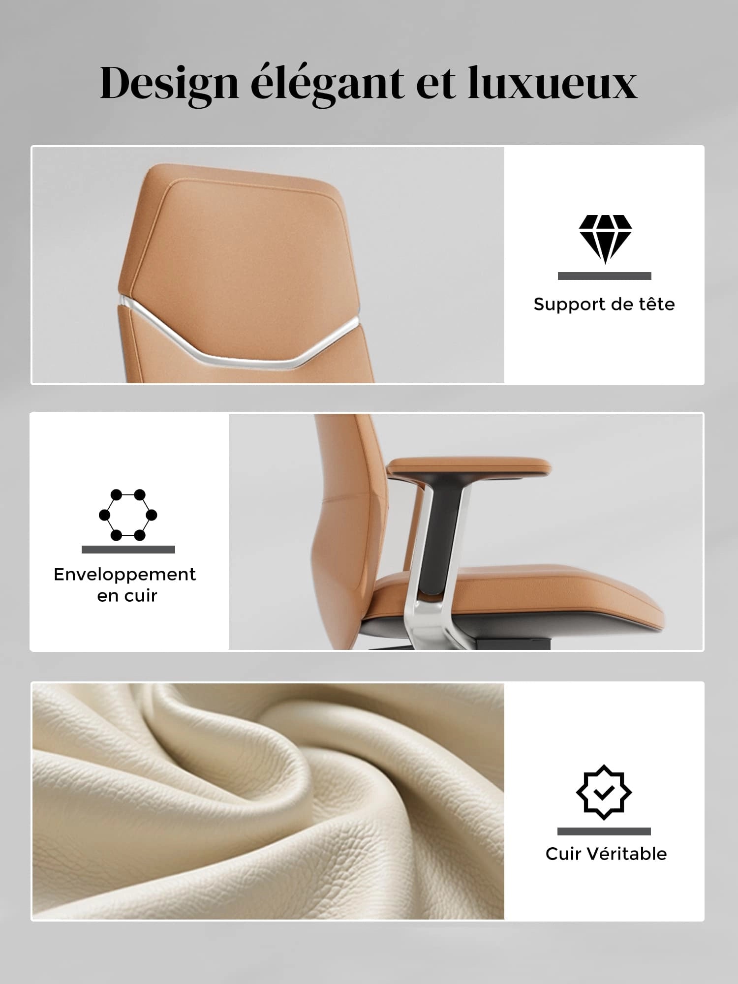 Neris Chaise de Bureau en Cuir avec Meilleur Rapport Qualité-Prix