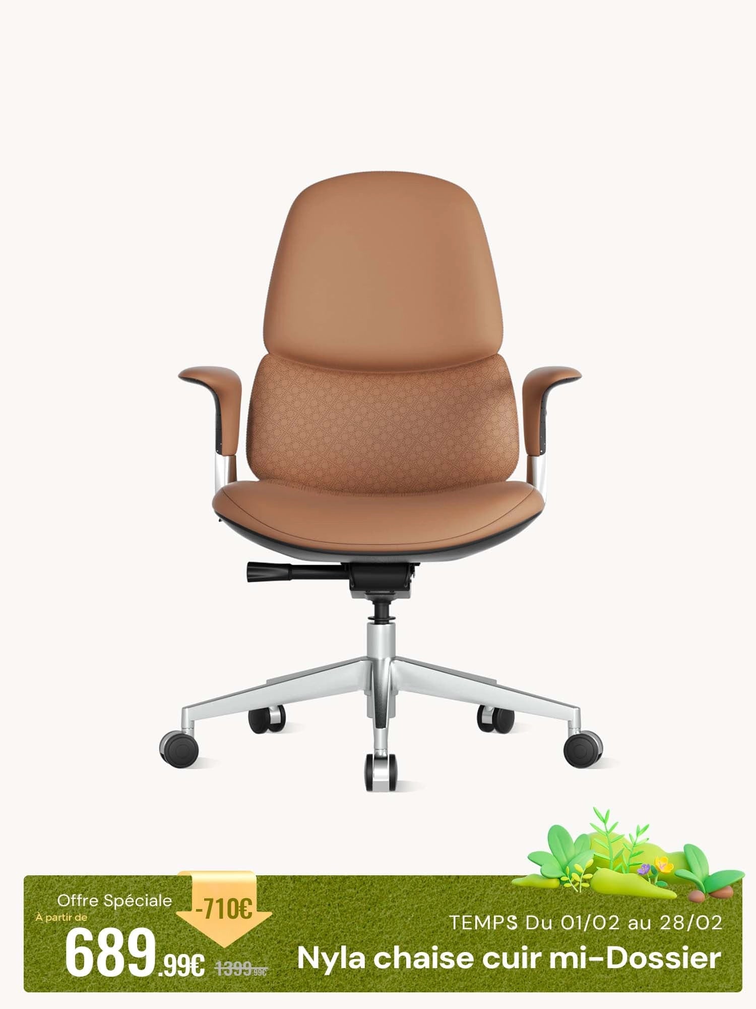 Nyla Chaise en Cuir Mi-Dossier avec Réglage Facile