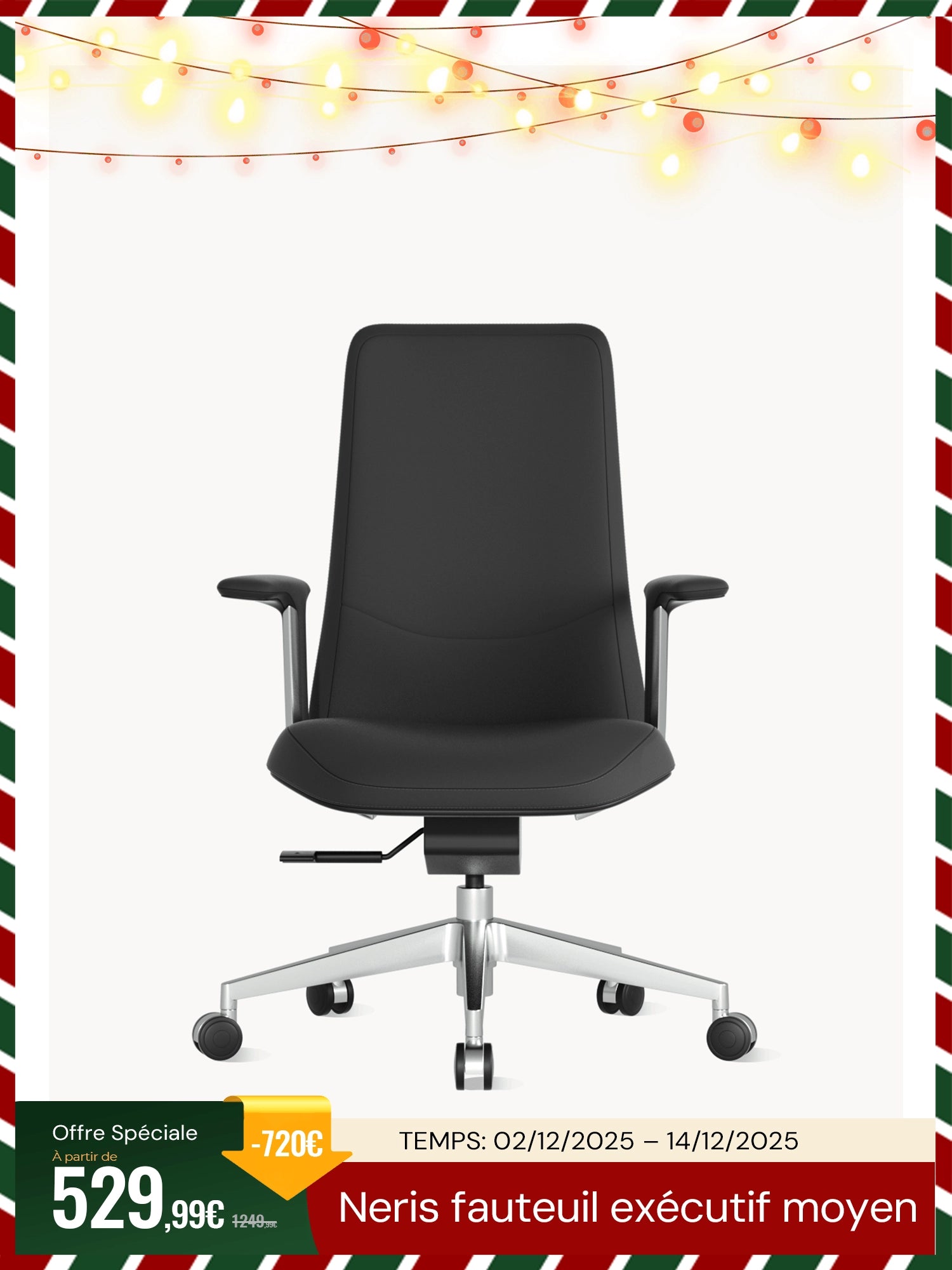 Neris Chaise de bureau en cuir à dossier moyen