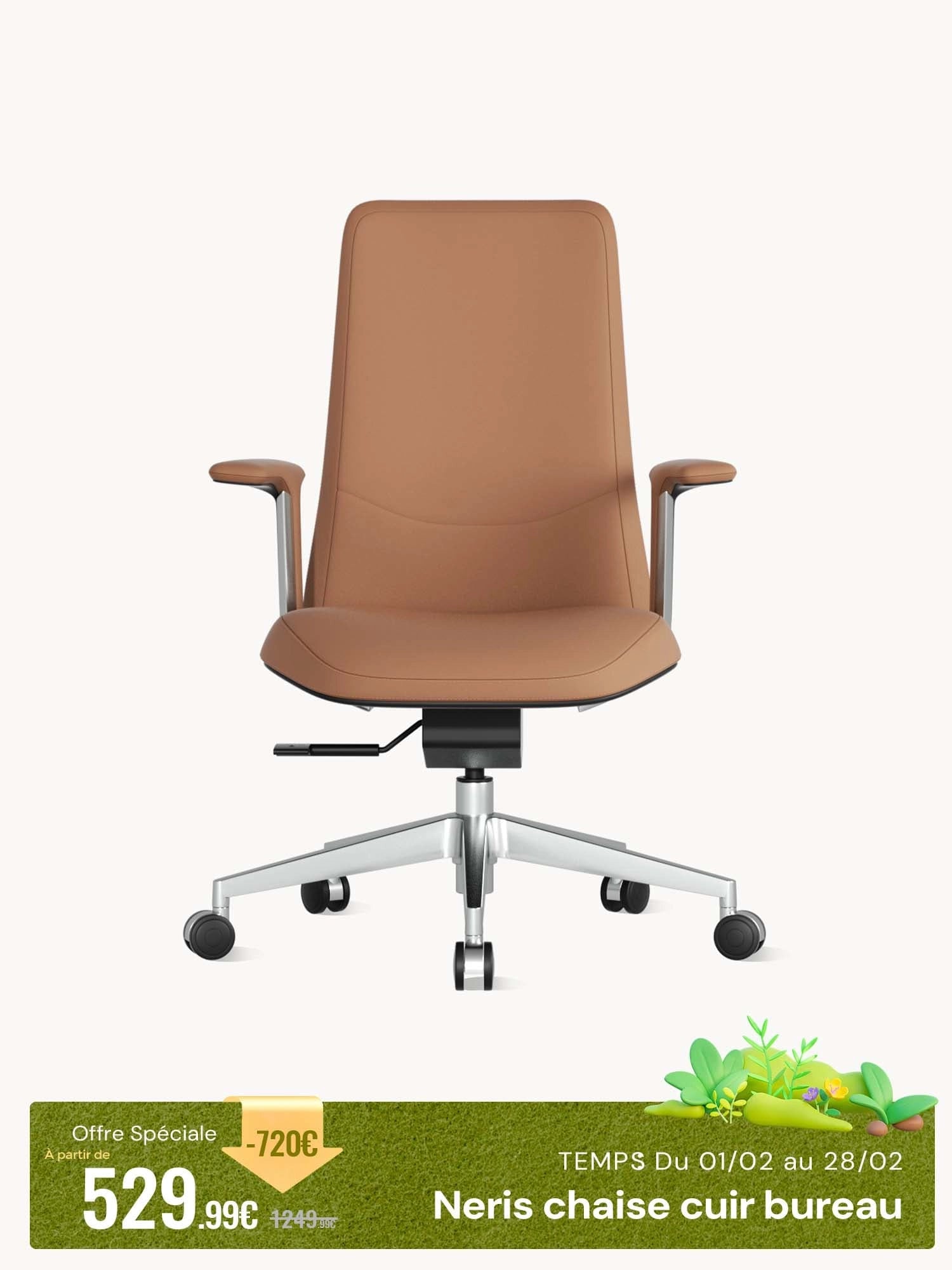 Neris Chaise de Bureau en Cuir Mi-Dossier avec Meilleur Rapport Qualité-Prix