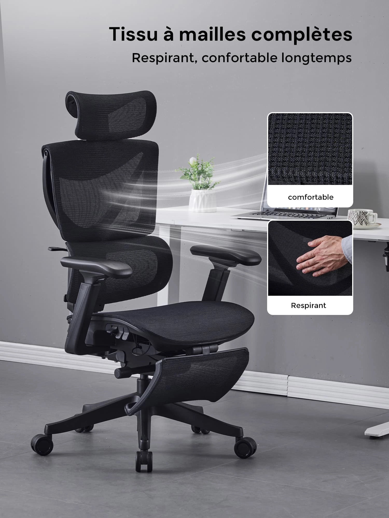 S7 Chaise de bureau ergonomique avec réglage à trois boutons