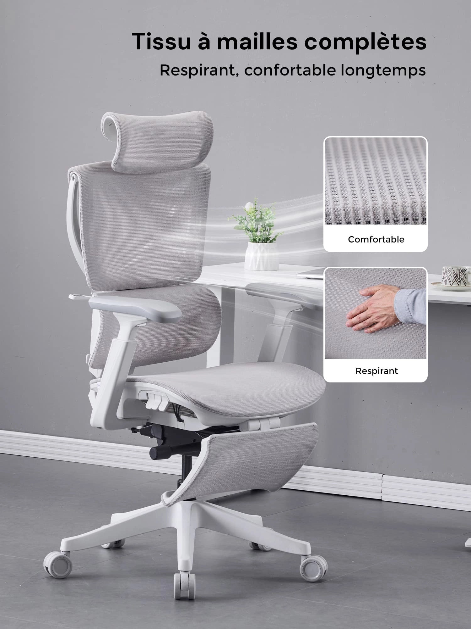 S7 Chaise de bureau ergonomique avec réglage à trois boutons