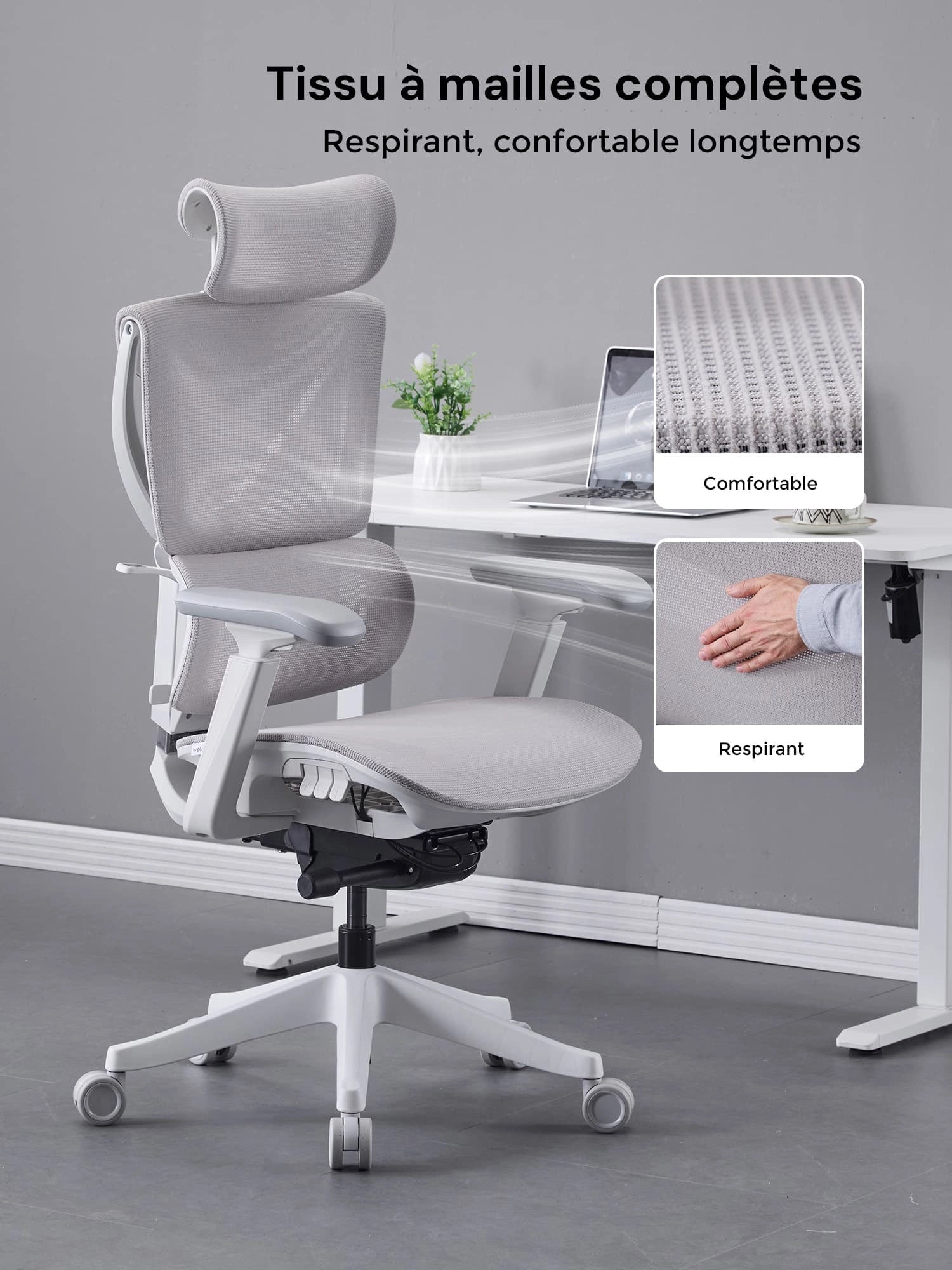 S7 Chaise de bureau ergonomique avec réglage à trois boutons