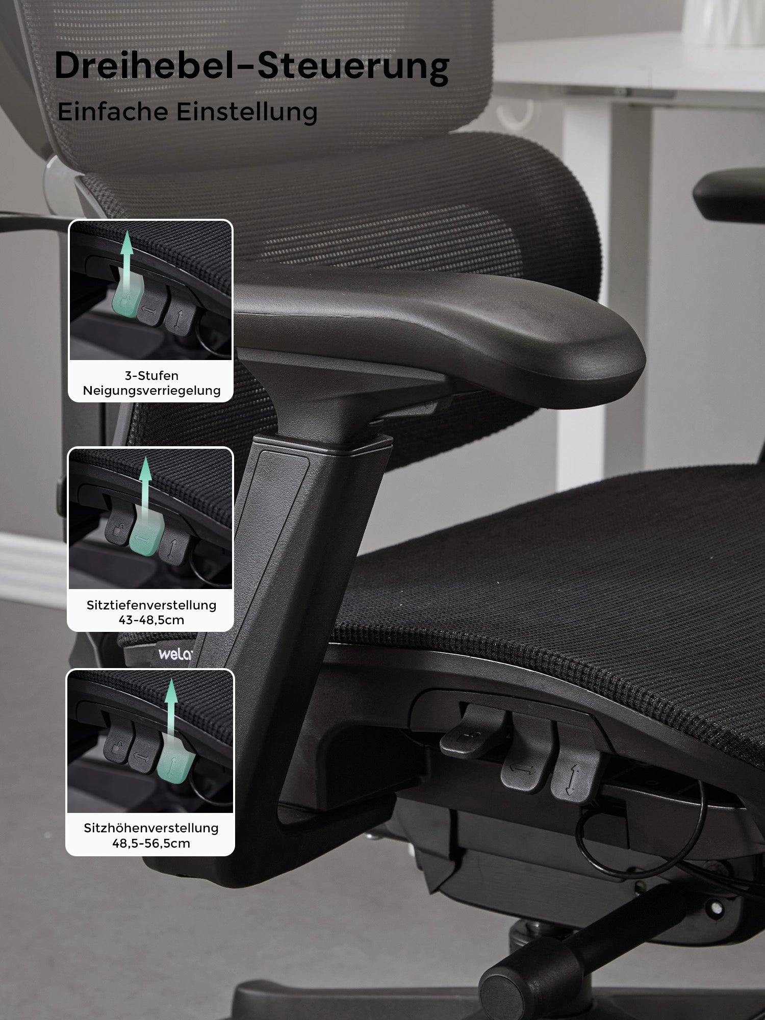 S7 Chaise de bureau ergonomique avec réglage à trois boutons