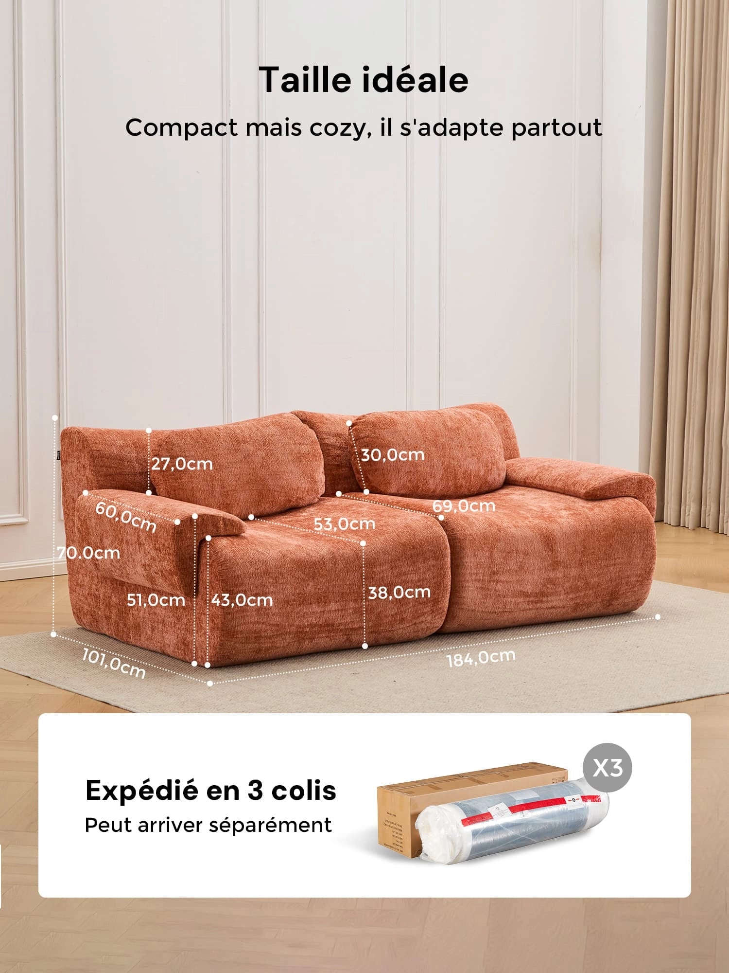Nephele Canapé Sectionnel Compressé à Forme Ondulée - 2 Places