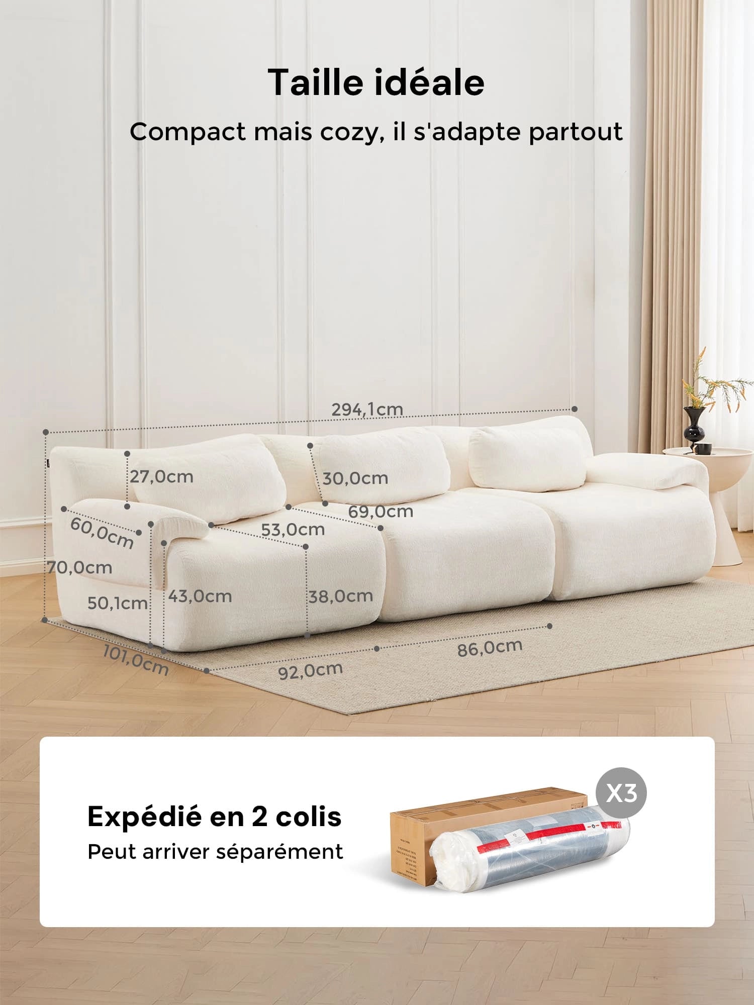 Nephele Canapé Sectionnel Compressé à Forme Ondulée - 3 Places