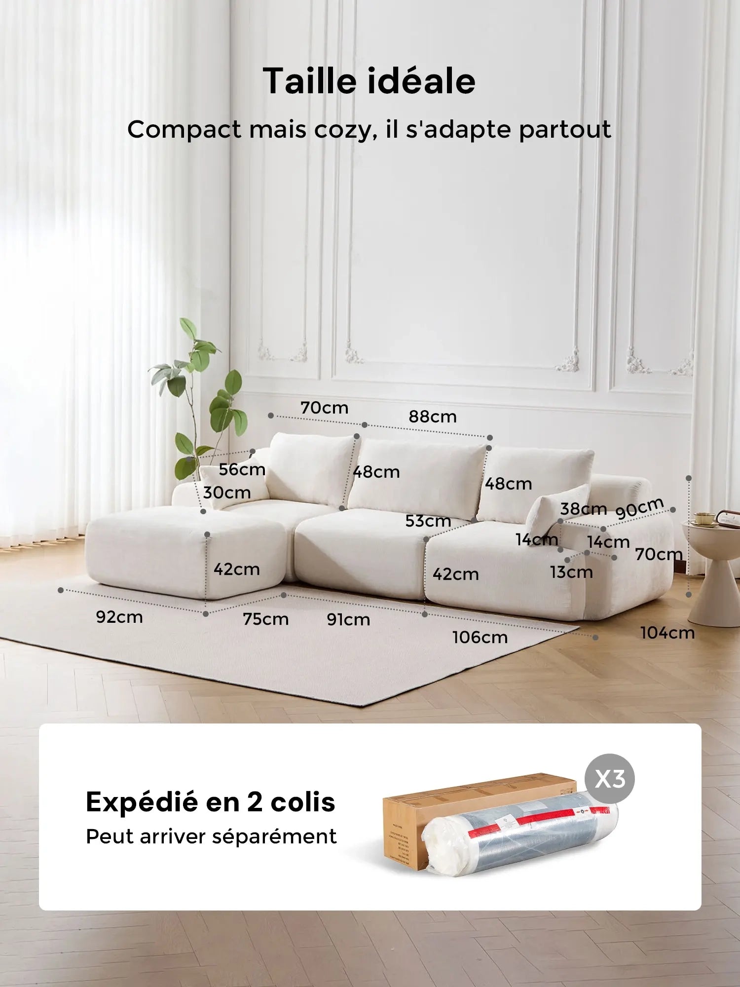 Zeus Canapé Sectionnel Compressé 2 Places