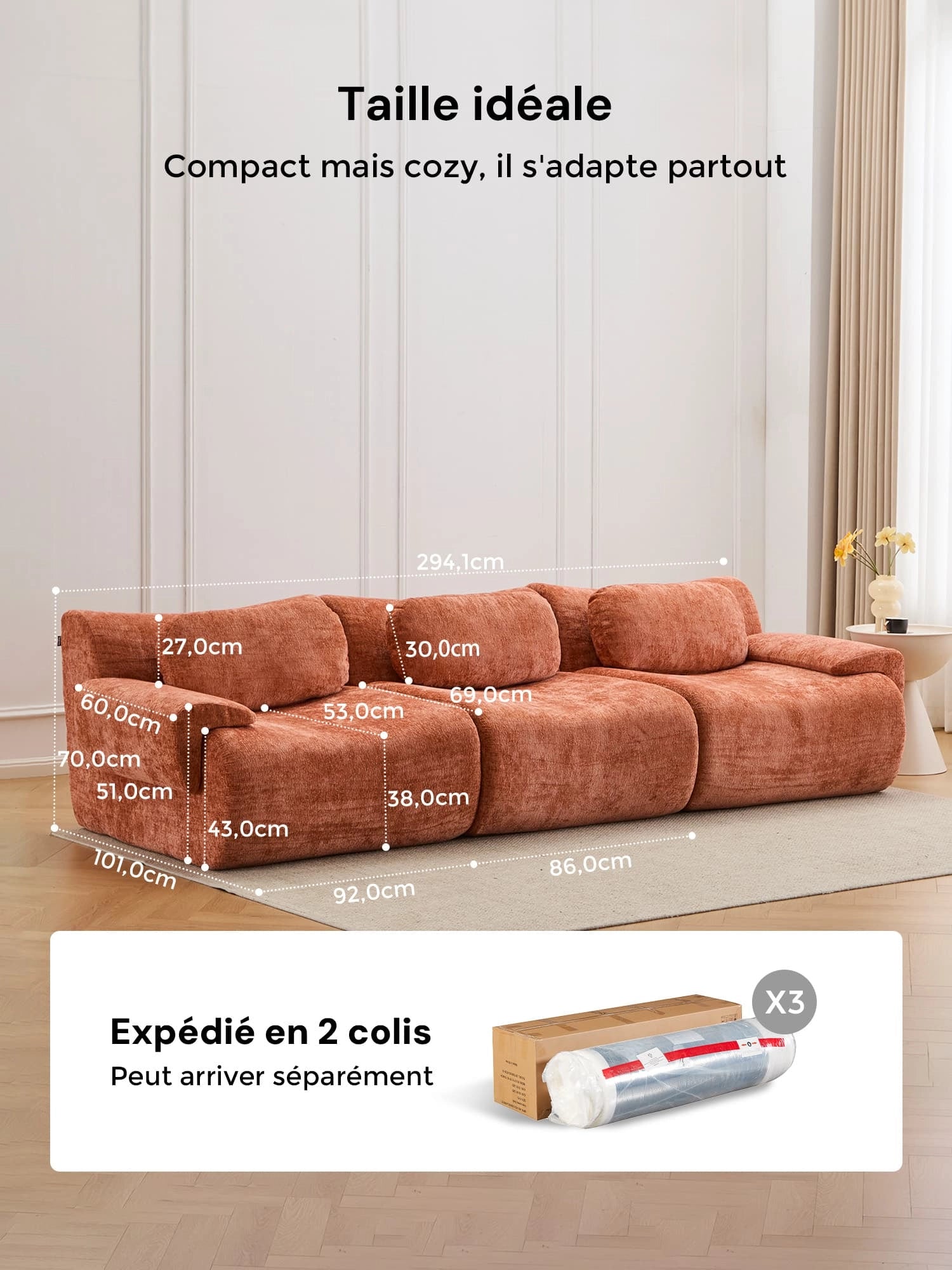 Nephele Canapé Sectionnel Compressé à Forme Ondulée - 3 Places