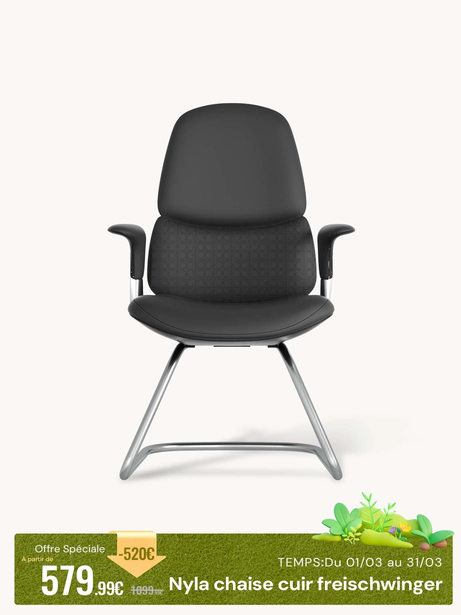 Nyla Chaise Freischwinger en Cuir avec Réglage Facile