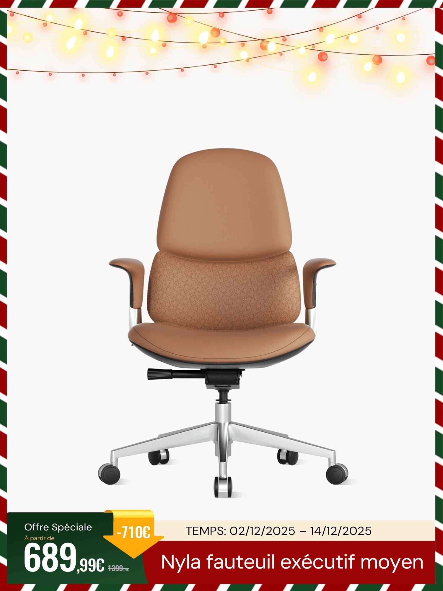 Nyla Chaise de bureau en cuir à dossier moyen