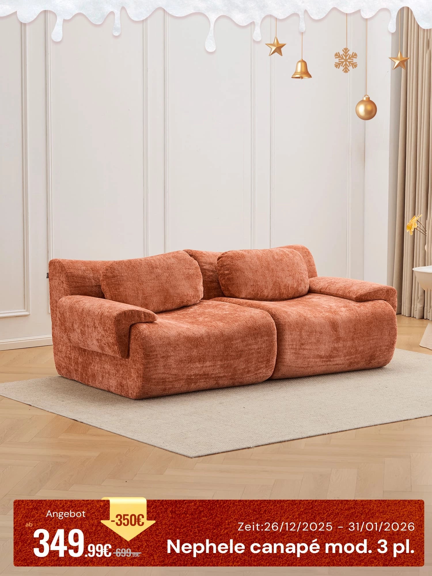 Nephele Canapé Sectionnel Compressé à Forme Ondulée - 2 Places