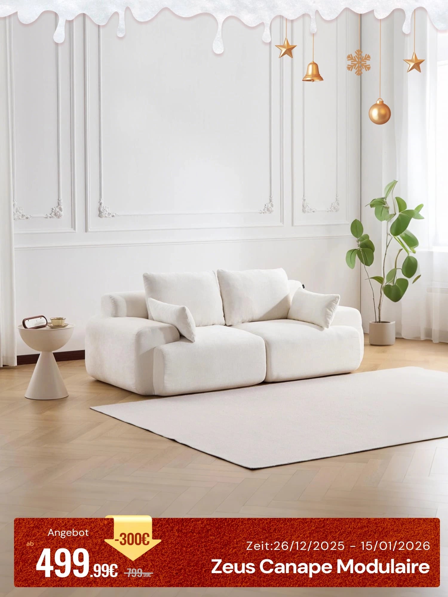 Zeus Canapé Sectionnel Compressé avec Pouf 2 Places