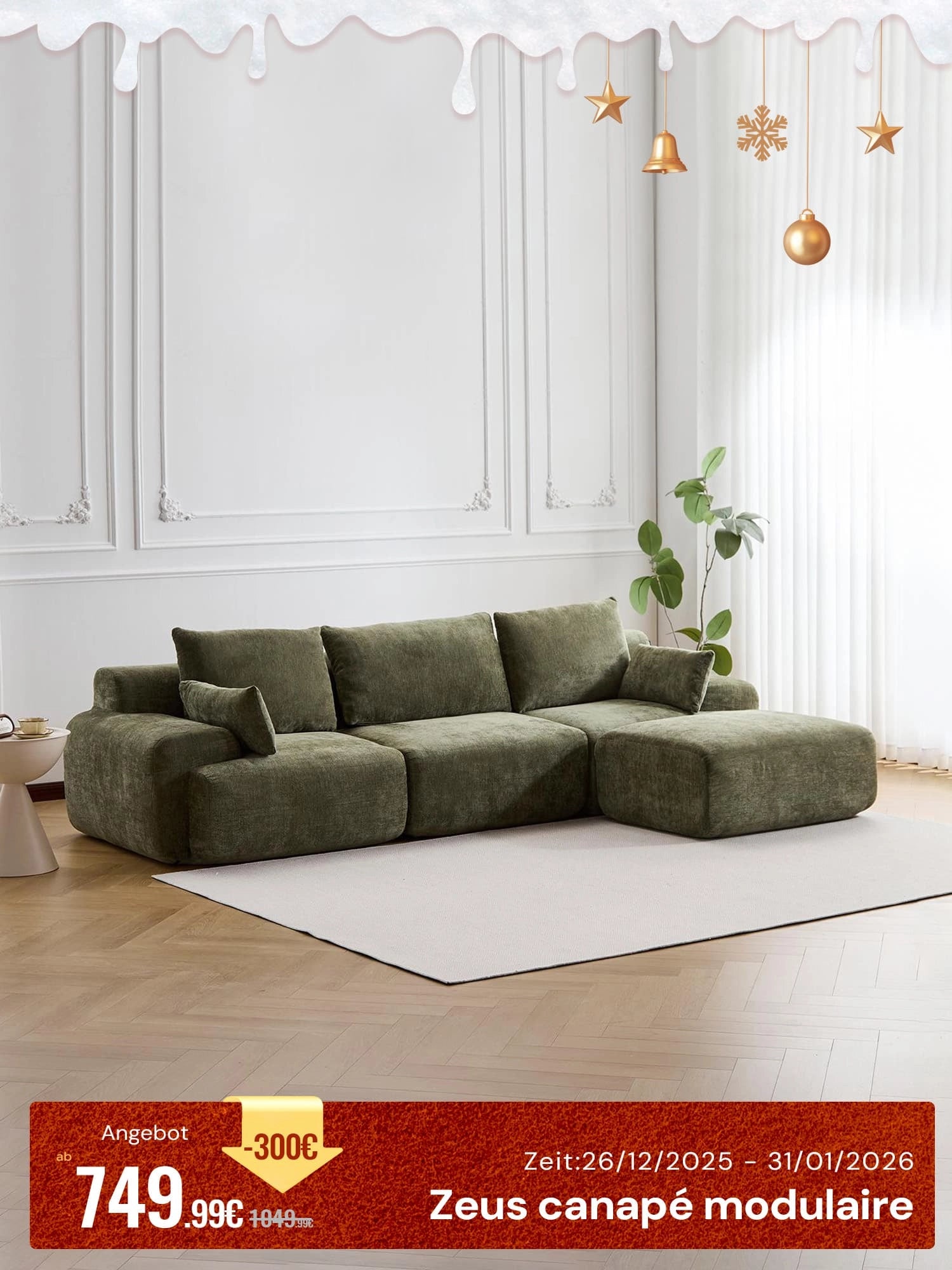 Zeus Canapé Sectionnel Compressé avec Pouf