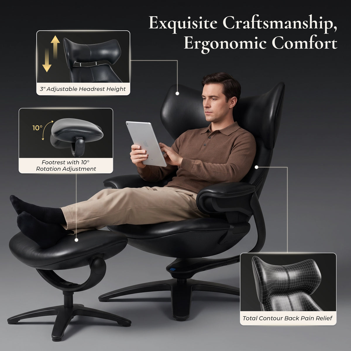 Miro Fauteuil de détente avec repose-pieds et appui-tête réglable