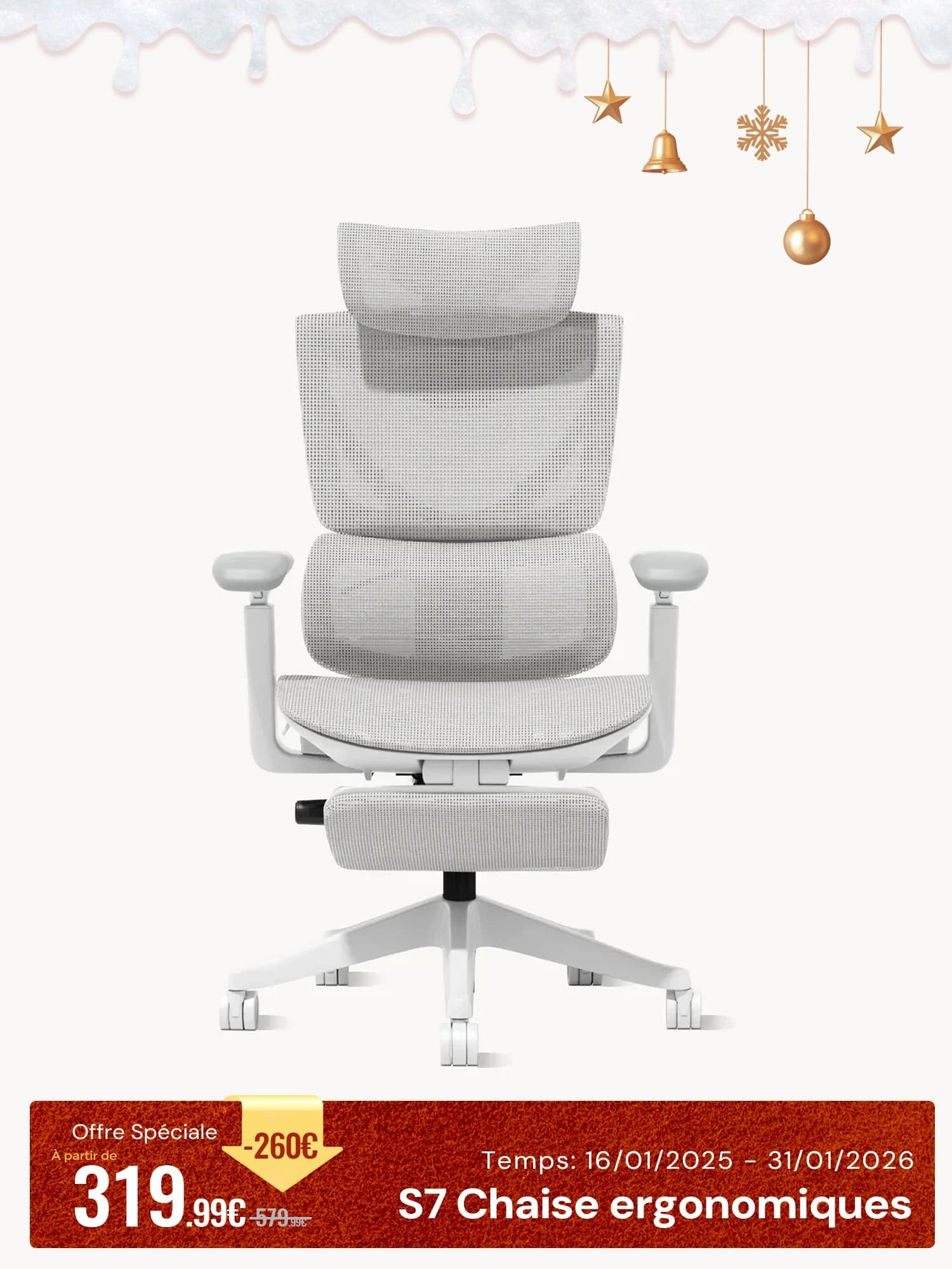 S7 Chaise de bureau ergonomique avec réglage à trois boutons